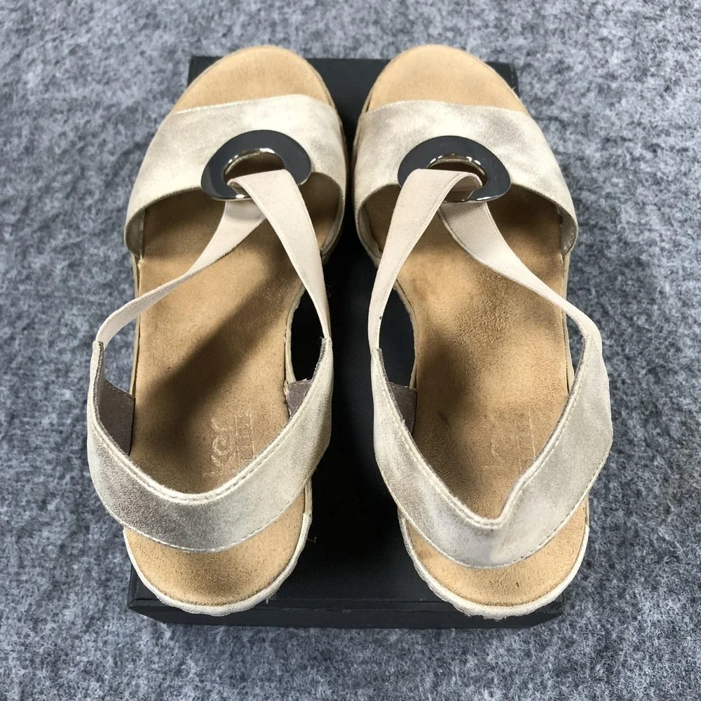Rieker Wedge Sandals Womens 8 Beige Stretch Espadrille Medallion Comfort